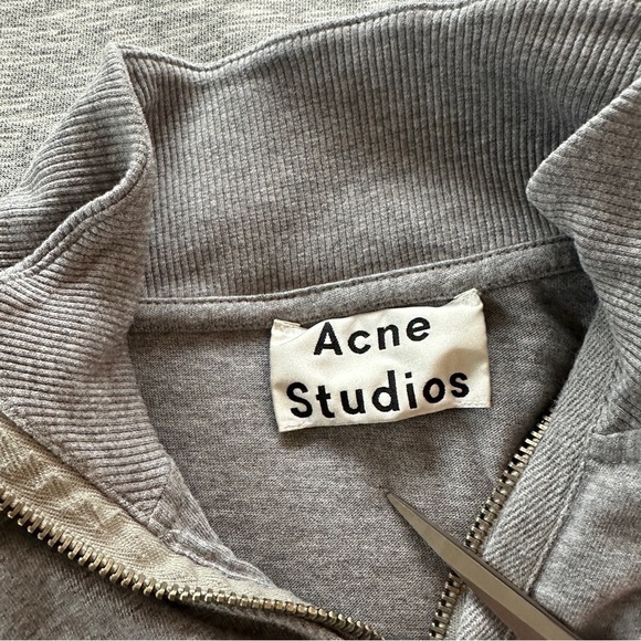 Acne Studios Long Sleeve Evias Half Zip Tee in Grey Melange Mens Size S - Picture 6 of 8